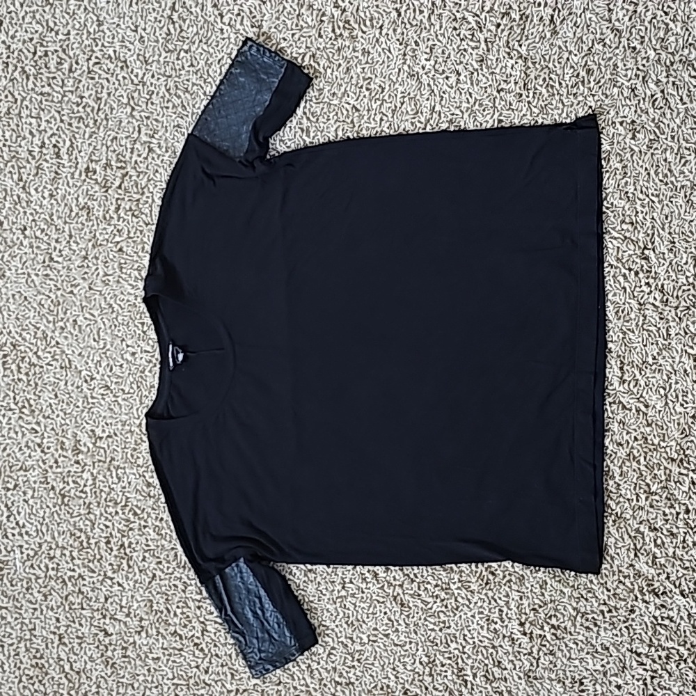 Club Monaco Regan Top Oversized Black Quilted Leather Patches Medium Tee - Picture 2 of 5